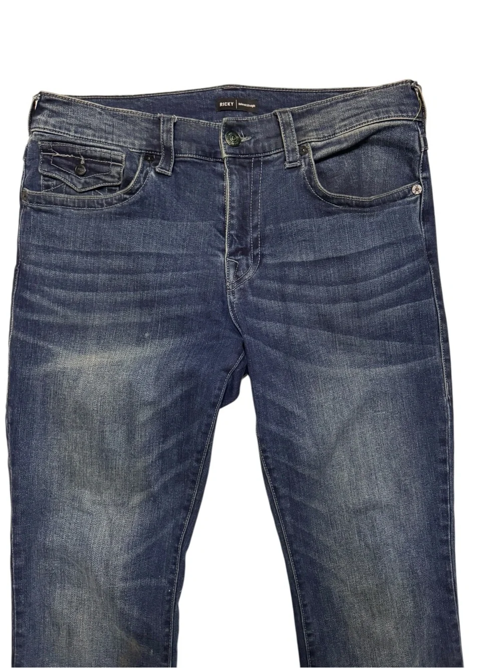 True Religion Men's Ricky Dark Blue Relaxed Straight Fit Denim Jeans Sz 33 READ